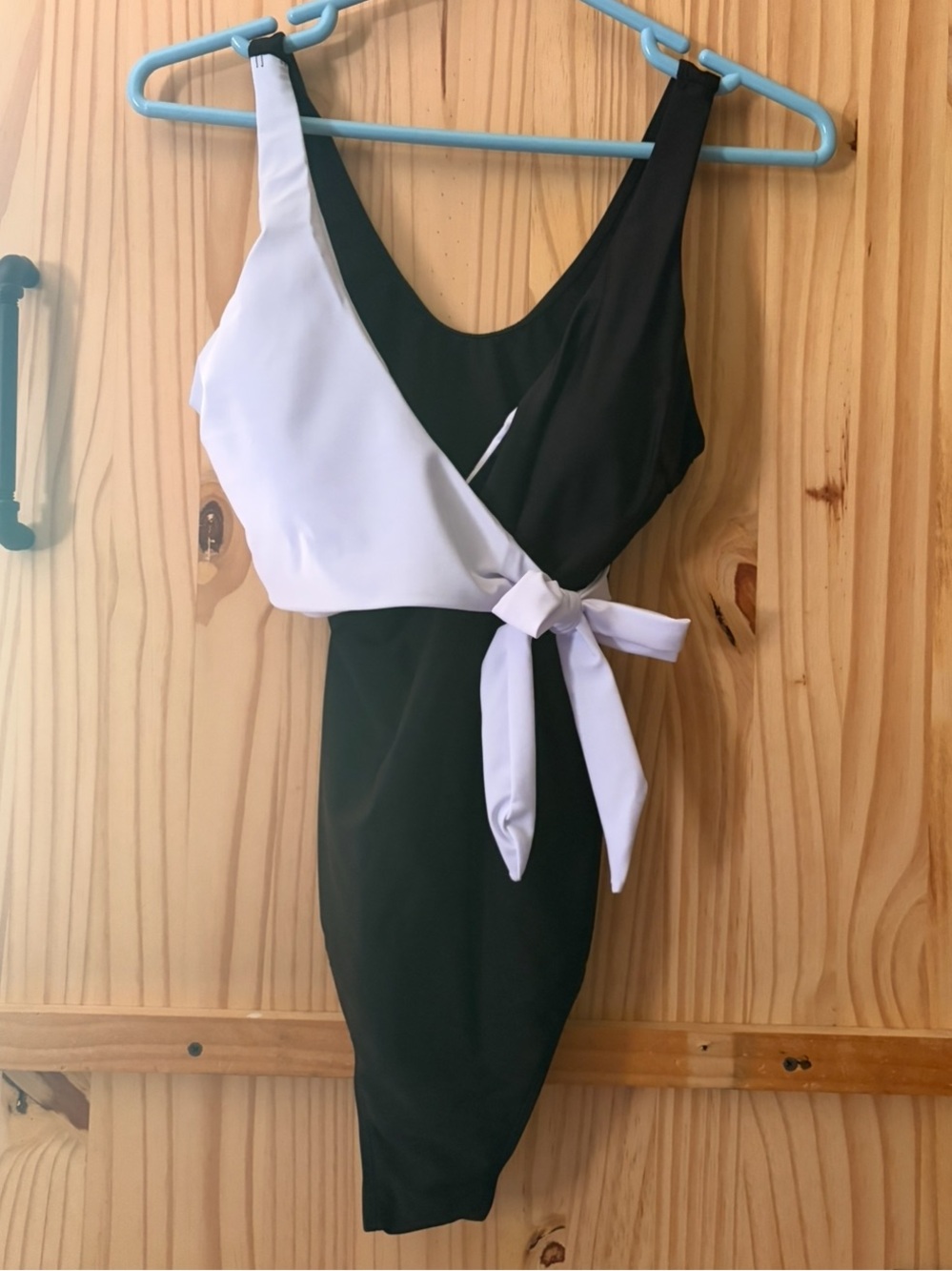 Coral Black & White One-Piece Swimsuit with Side Tie